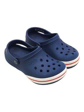 Jibbitz by Crocs Clogs For Kids Size C9 Navy with Red & White Stripe Slip-On